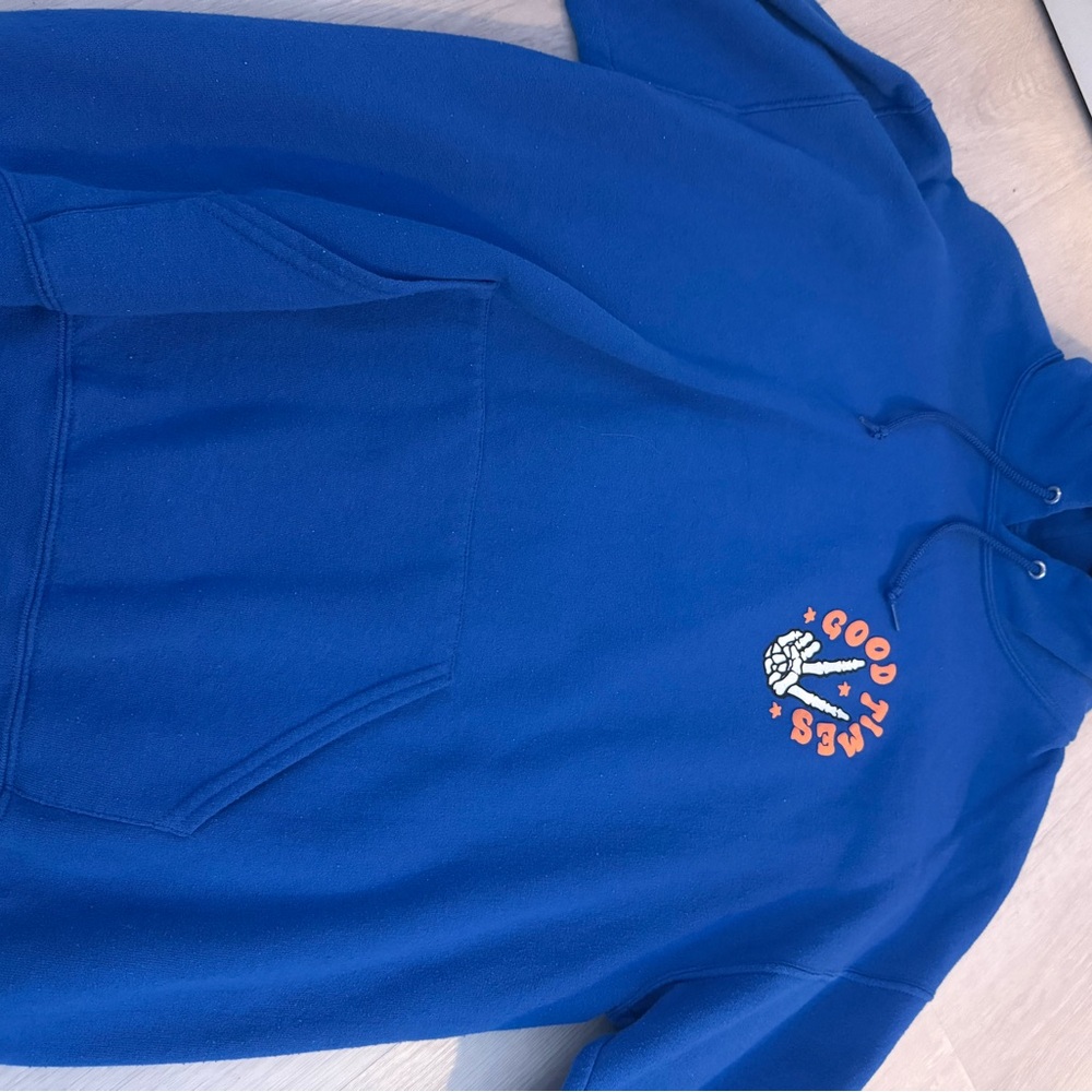 Blue Hoodie with 'Good Times' Graphic